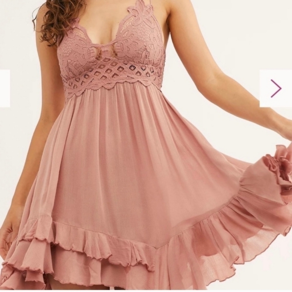 Free People Dusty Rose Crochet Babydoll Mini Dress